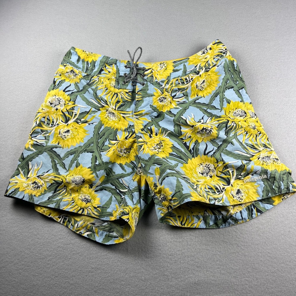 Patagonia Womens Board Shorts Size 7 Blue Yellow Floral Swim Surf Trunks 51884